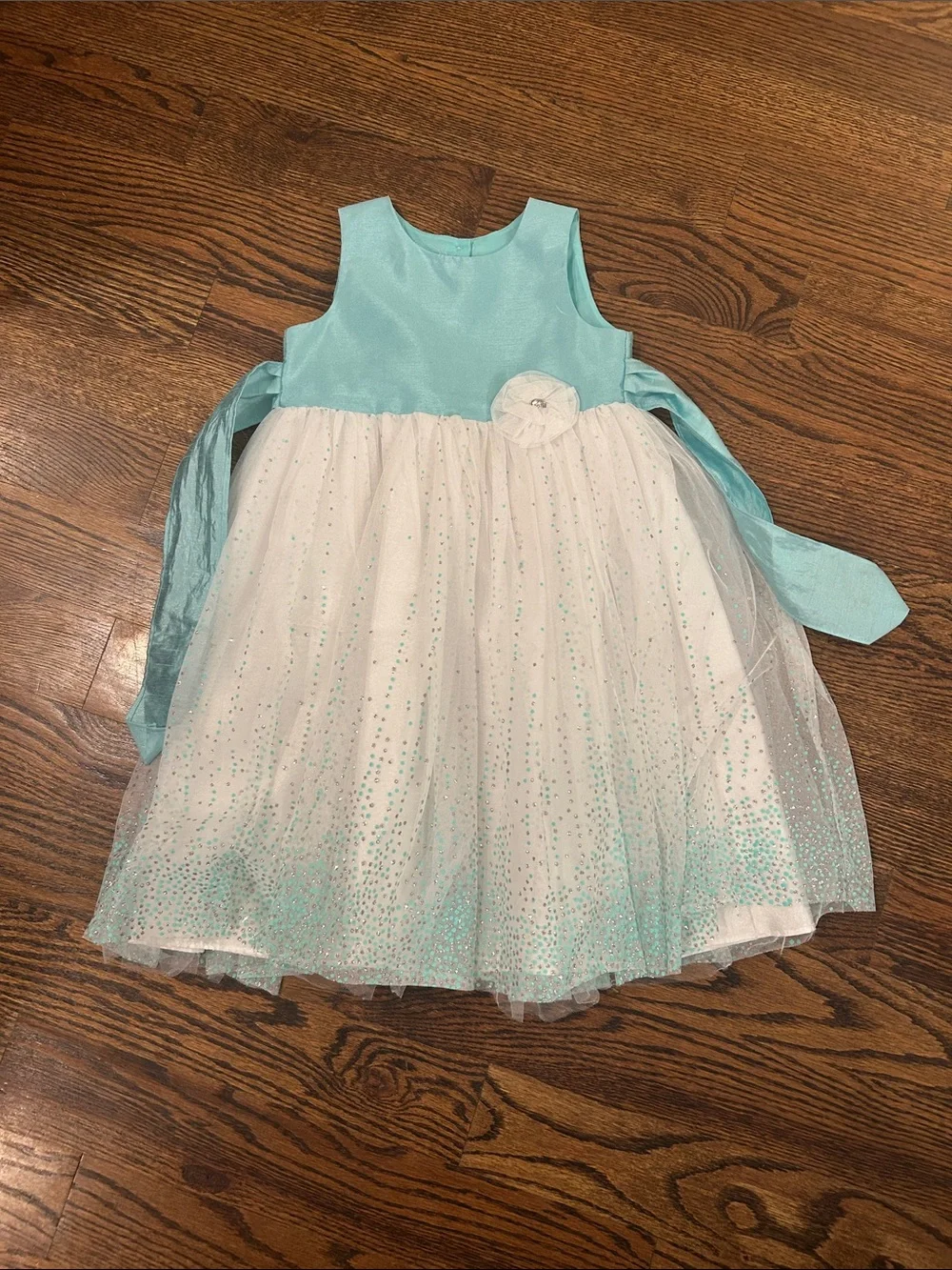 marmellata Aqua and White Sparkle Tulle Flower Formal Dress